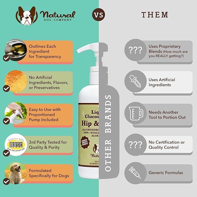 Natural Dog Company Liquid Glucosamine Hip & Joint Oil for Dogs, 16 oz, Extra Strength Cartilage and Joint Support, Helps Mobility and Eases Occasional Stiffness, Dog Vitamins and Supplements