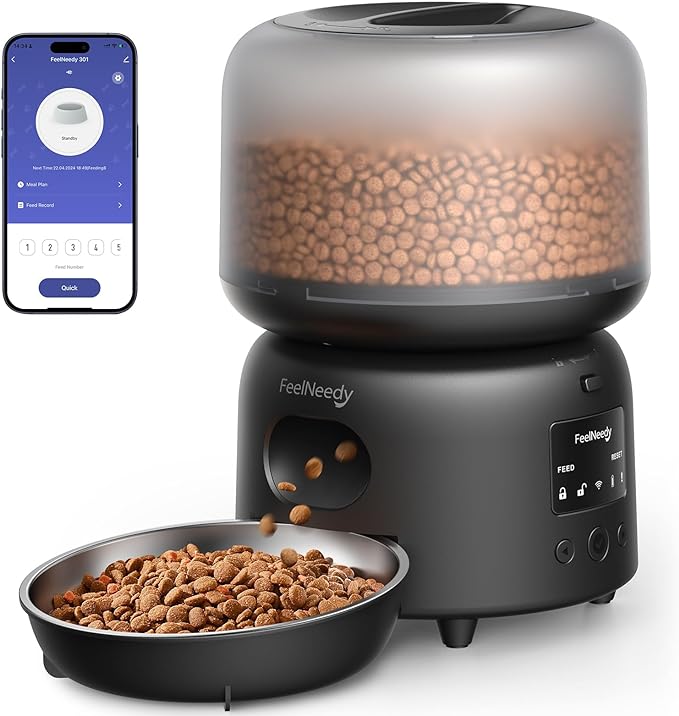 Automatic Cat Feeder WiFi Connected,FEELNEEDY 3L Cat/Dog Food Dispenser, Timed Pet Feeders for Dry Food,Up to 36 Portions 10 Meals Per Day (Only Support 2.4G WiFi)