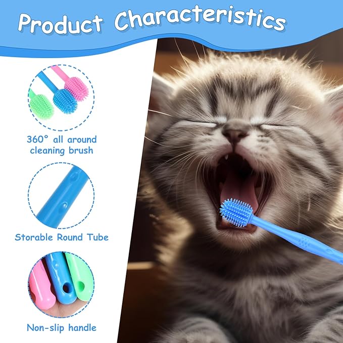 7Pcs Dog Toothbrush Cat Toothbrush Small Dog Puppy Tooth Brushing Kit Finger Toothbrush 360 ° Dog Toothbrush for Puppy, Small Dog and Cat