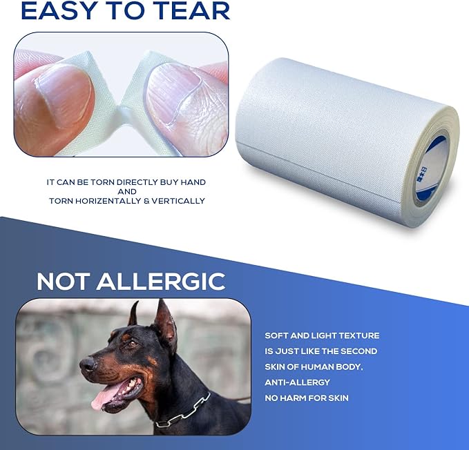Ear Tape for Dogs 1 Pack with Dog Ear Cleaner Cotton Swabs, Self Adhesive Cotton Tape for Dog Ear Protection and Support, Ear Care Set for Dogs (3.0 inch (75 mm))