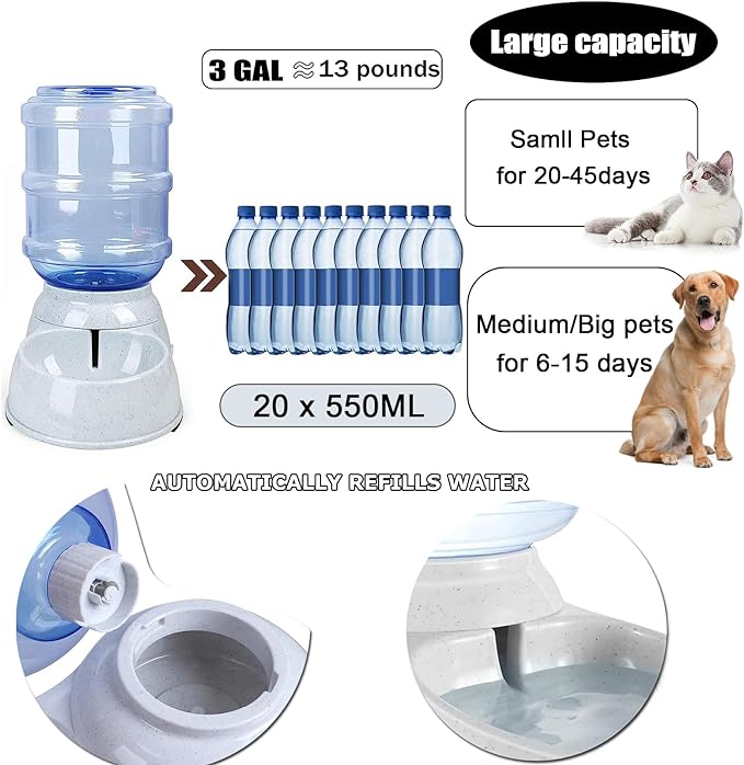 Water Dispenser Station for Large Dogs,3 Gallon/11L Gravity Automatic Feeder, Cat Dog Water Fountain, Dog Water Bowl Dispenser,Large Size Dog Drinking Fountain