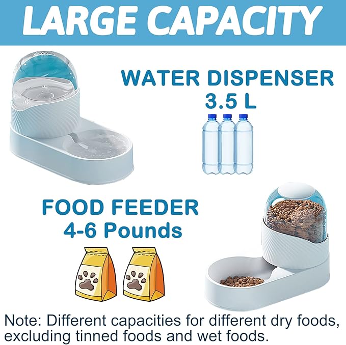 BNOSDM 2 Pcs Gravity Dog Feeder and Water Dispenser, Automatic Dog Cat Food and Water Dispenser Set, Large 3.5 L Pet Self Feeder Station for Indoor Small and Medium Sized Dog, Cats (White)