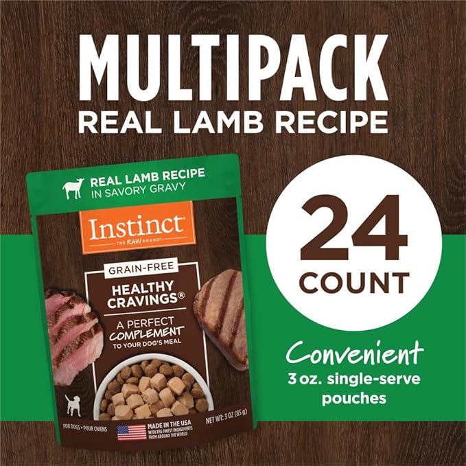 Instinct Healthy Cravings Grain Free Real Lamb Recipe Natural Wet Dog Food Topper, 3 oz. Pouches (Case of 24)