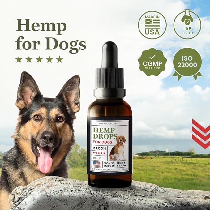 Hemp Bacon Flavor Calms | Bacon Drops Oil for Dog | 500mg, 30ml for Enhances Appetite, Aids in Digestion, Hemp Dog, Supports Mood | Made in USA