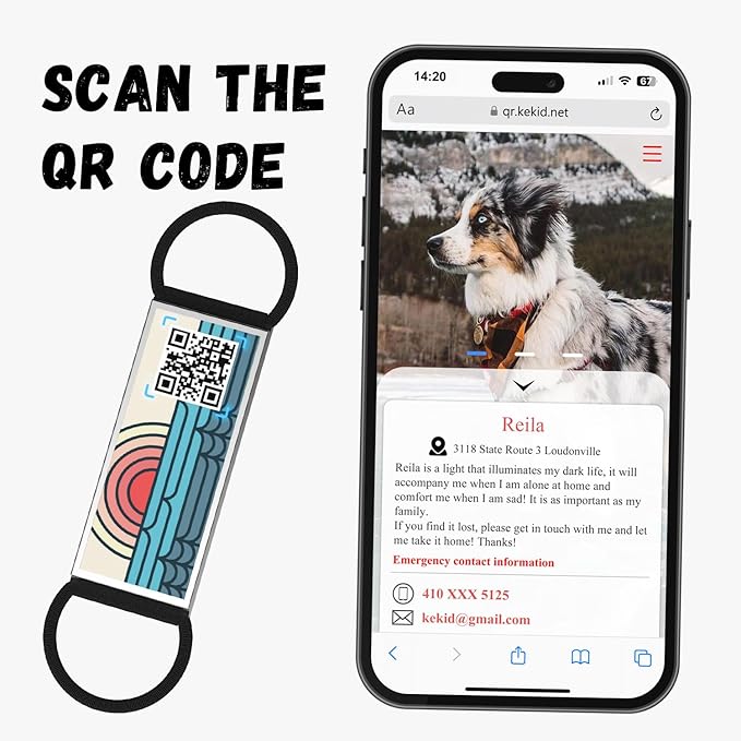QR Code Dog Tag,Silent Dog Tags Personalized for Pets, Slide On Dog Tag,Custom Dog Name ID Tags Personalized Noiseless Dog and Cat Tags-Free Online&Scan QR Receive Instant Location Alert Email