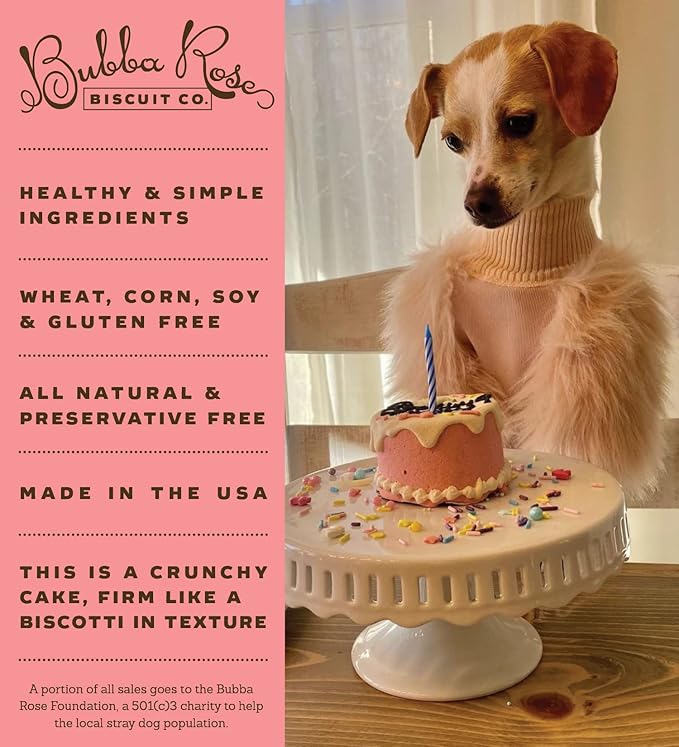 Bubba Rose Biscuit Company: Pink Dog Birthday Baby Cake - Crunchy Biscuit Texture - Natural Gourmet Dog Treat - Dog Cake - 3 inch 1 Count - Made in The USA