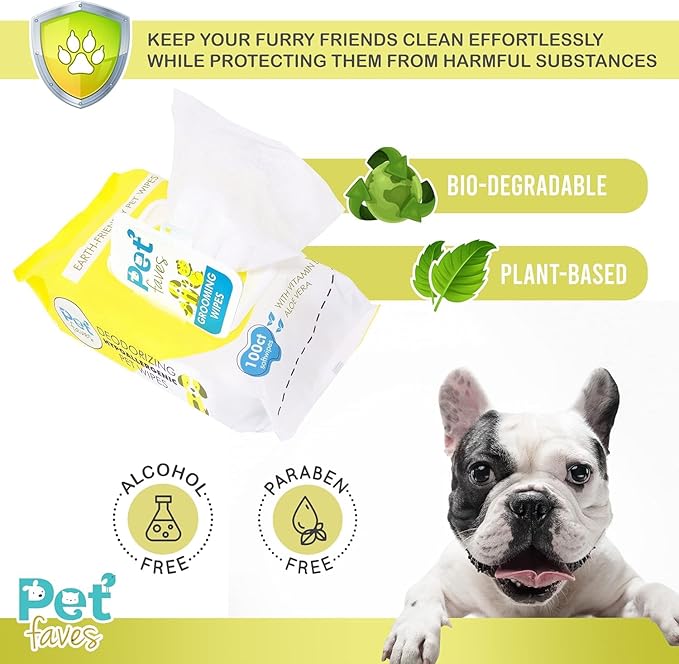 Pet Faves Dog Wipes for Cleaning and Deodorizing | Hypoallergenic Grooming Wipes for Paws and Butt, Clean Face & Body between Baths, Plant Based Natural Pet Wipes for Dogs and Puppy (400 Count)