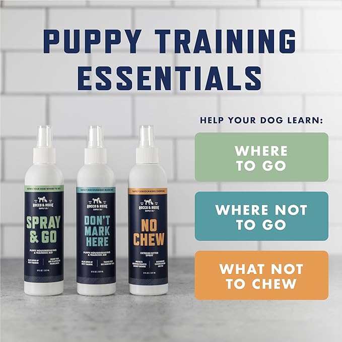 Rocco & Roxie Puppy Potty Training Go Here Spray for Dogs - Attract Dog to Pee in One Spot - Behavior and Housebreaking Aids - Indoor and Outdoor - Tools and Supplies for Dogs and Puppies Made in USA