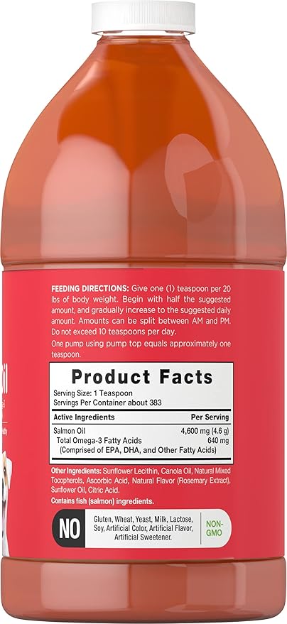 Horbaach Salmon Oil for Dogs 64 fl oz | with Pump | Supports Healthy Skin and Coat | with Omega 3, EPA & DHA | Bulk Size Pet Supplement | Non-GMO, Gluten Free