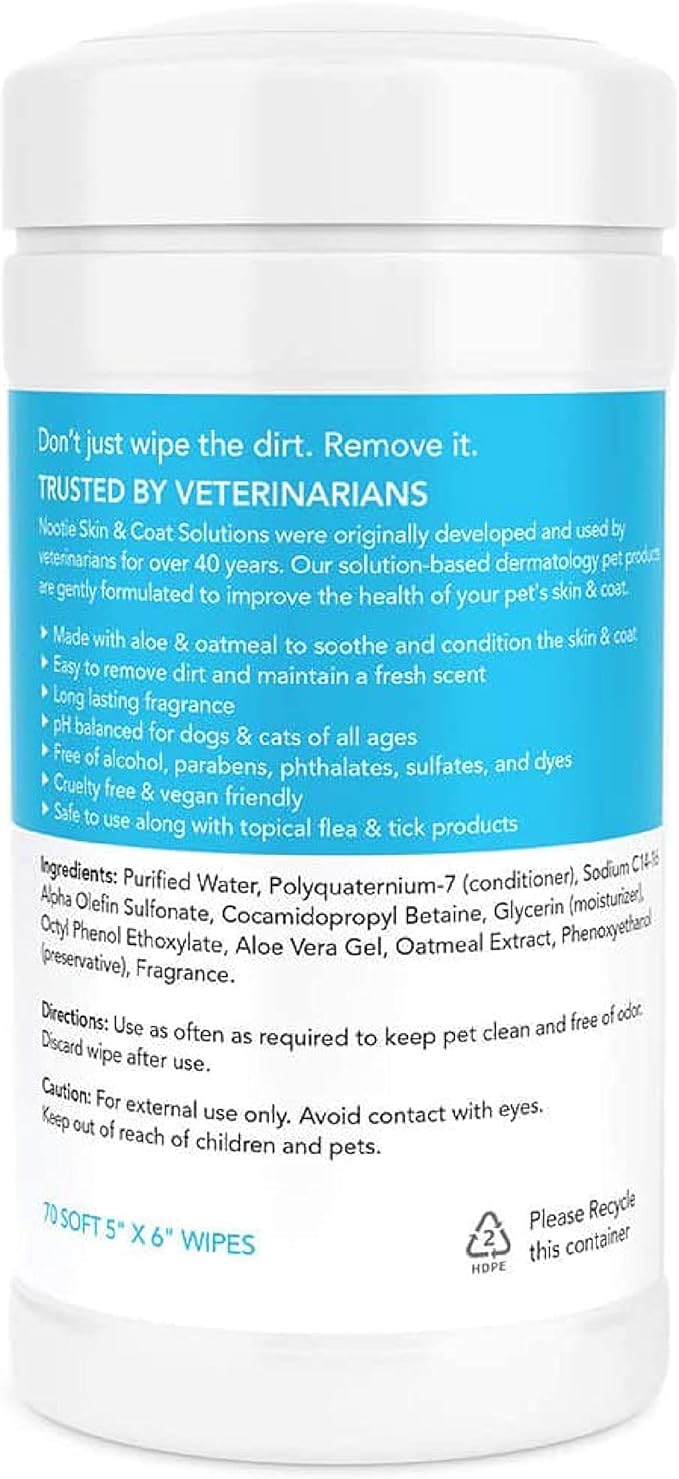 Nootie Waterless Shampoo Wipes for Dogs & Cats - Long Lasting Sweet Pea Vanilla Fragrance - Sold in Over 10,000 Vet Clinics and Pet Stores Worldwide, Made in USA - 70 Count