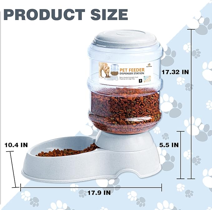 Automatic Dog Feeders, Dog Feeder Dispenser for Large Dogs, Basic Gravity Automatic Dog Cat Feeder, Dry Food Storage Container Bowl 12 Pound Capacity, Travel Supply Feeder for Large Dog