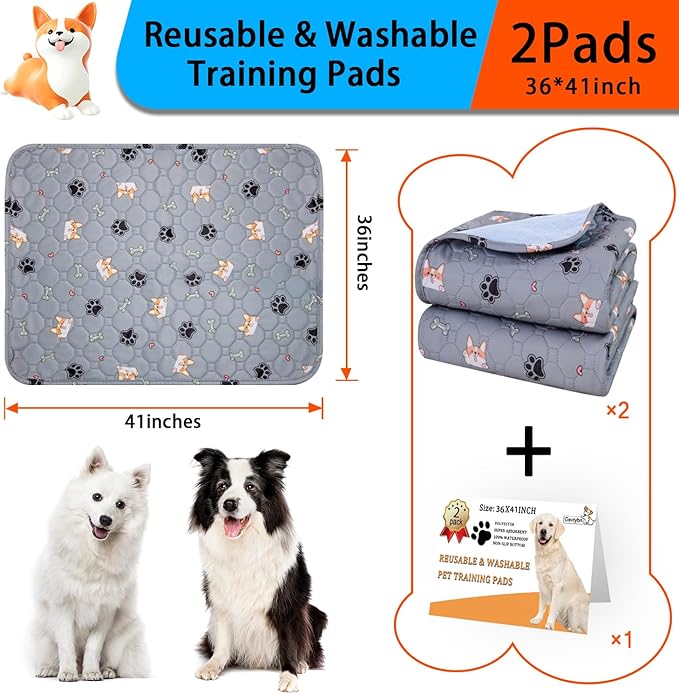 Washable Pee Pads for Dogs - Super Absorbent Reusable Puppy Pads 2Pack 36''x41'' Waterproof Dog Pee Pads Non-Slip Whelping Pads Leakproof Urine Pet Training Pads for Potty Wshable Puppy Pads