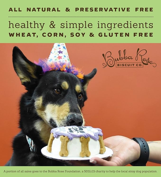 Bubba Rose Biscuit Company: White Dog Birthday Cake - Crunchy Biscuit Texture - Natural Gourmet Dog Treat - Dog Cake - 4.25” 1 Count - Made in The USA