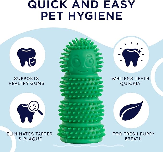 Dog Finger Toothbrush - Promotes Healthy Teeth and Gums - 360 Bristles for Dog and Puppy Teeth - Bite Resistant, One Size Fits Most - BPA Free Dog Teeth Cleaning - Manufactured in USA