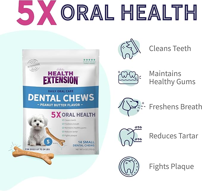Health Extension Dog Chew Bone Treats, Puppy Training Treat, Small Sticks for Dental Teeth Cleaning & Breath Freshener, Peanut Butter Flavor (Pack of 14)