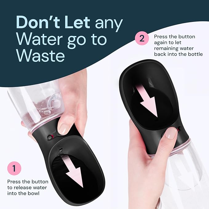 MalsiPree Dog Water Bottle Portable – Leak Proof and Lightweight Water Bottle for Dogs – Dog Travel Water Bottle with Bowl – Dog Walking Accessories (19OZ, Black)
