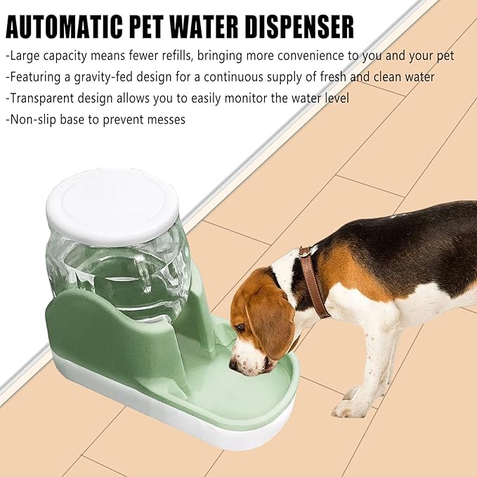 kathson Automatic Dog Water Dispenser 1 Gallon Gravity Cat Water Dispenser Dogs Water Station Bowl Large Capacity Feeder Waterer Pet Drinking Fountain Green