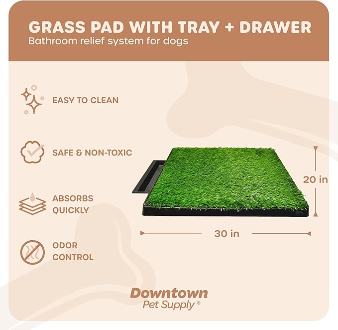 Downtown Pet Supply Dog Grass Pad with Tray, 20 x 30 w/Drawer - Outdoor and Indoor Potty System for Dogs with Replaceable Synthetic Grass Pee Turf - Portable and Waterproof Turf Dog Potty