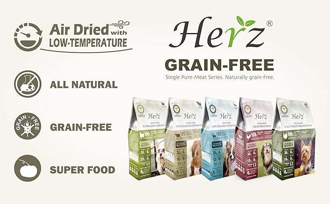 Herz Air-Dried Dog Food – Australian Lamb Recipe, Single Pure-Meat, Grain Free, All Natural, High Protein, Limited Ingredients 3.5 oz Trial Bag