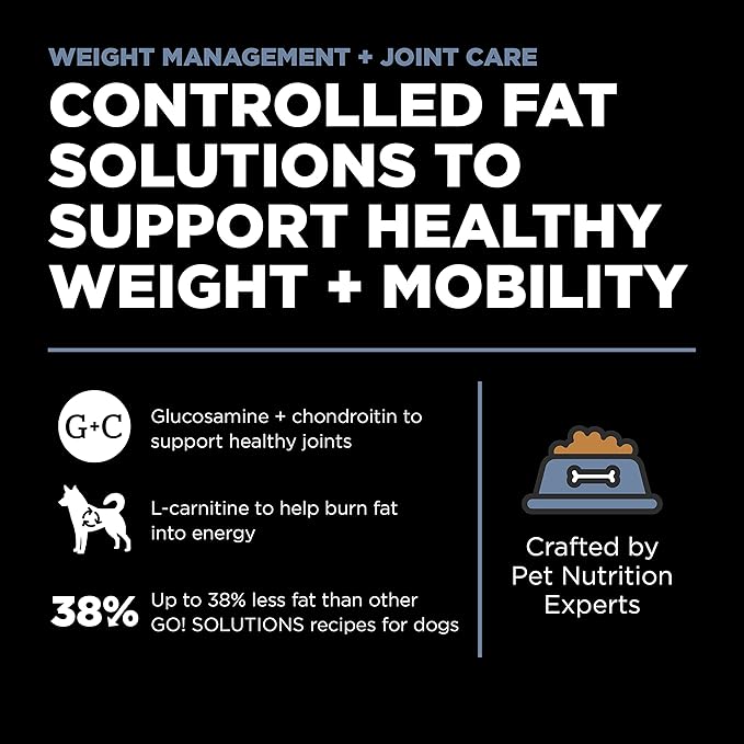 GO! SOLUTIONS Weight Management + Joint Care Grain-Free Chicken Recipe for Dogs, 22 lb Bag - Healthy Weight Dog Food for Adult + Senior Dogs