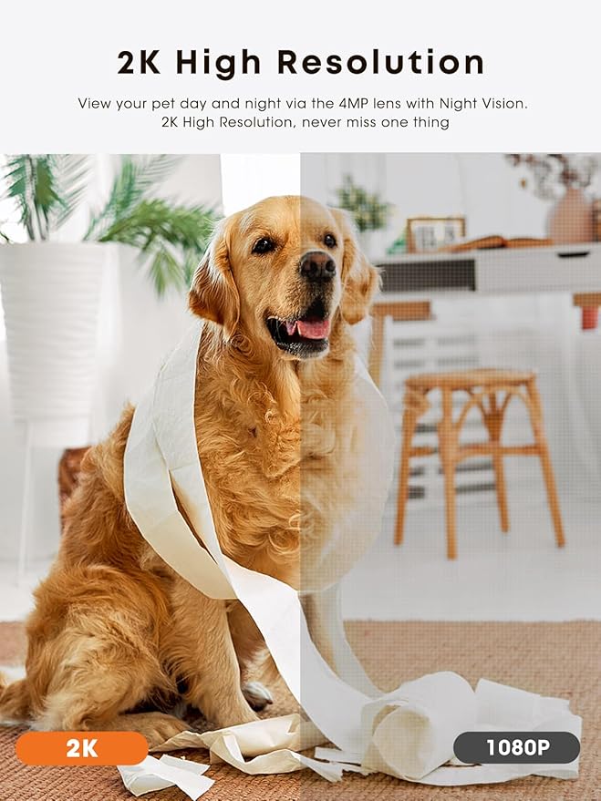 Dog Camera Treat Dispenser, 330° View Dog Cam Pet Security Camera, 2K/4MP HD with Night Vision, Support 2.4 &5 GHz Wi-Fi, 2-Way Audio, Indicator Light, Free Cloud Storage, No Monthly Fee
