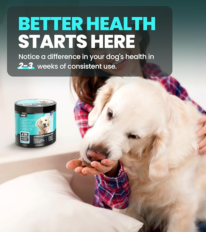 Dog Allergy Chews for Seasonal Allergies, Dog Allergy Relief with Omega 3, Probiotics & Natural Ingredients, Itch Relief for Dogs Allergy, Itching, Paw Biting, Skin Health 120 Ct Chicken Flavor