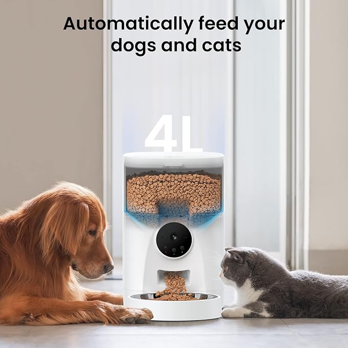 Automatic Pet Feeder for Cats and Dogs - Wansview 4L Smart Feeding Solutions with 2K Camera Video Recording and 2-Way Audio, 2.4G WiFi Cat Food Treat Dispenser with APP Control and Timer Programmable