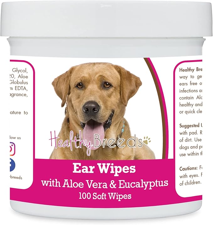 Healthy Breeds Labrador Retriever, Golden, Ear Cleaning Wipes with Aloe & Eucalyptus for Dogs 100 Count