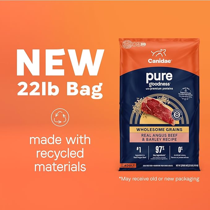 CANIDAE Pure Limited Ingredient Premium Adult Dry Dog Food, Real Beef & Barley Recipe, 22 lbs, with Wholesome Grains