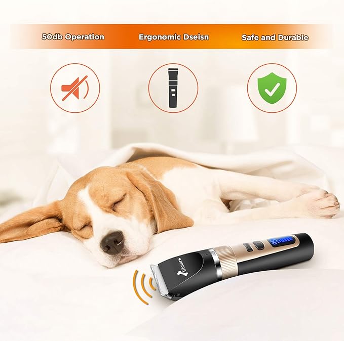 Gimars Cordless 3-Speed Dog Clippers with Stainless Steel Dog Grooming Scissors Kits, Low Noise Quiet Rechargeable Pets Hair Thick Coats Trimmers Dog Shaver Clippers Kit for Dogs Cats Pet…