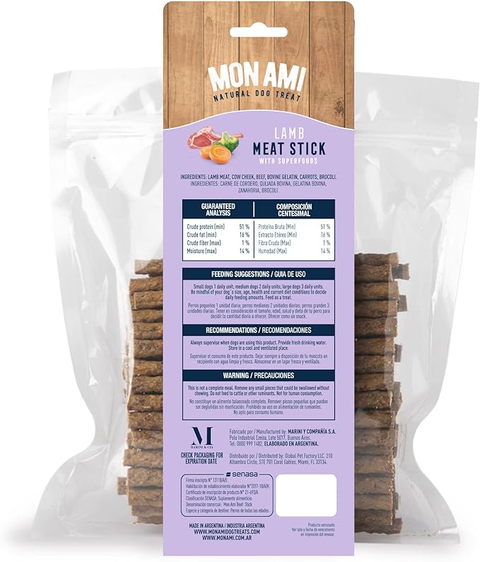 Mon Ami Lamb Meat Sticks for Dogs with Farm Fresh Vegetables (28 Oz) – Human Grade Dog Treats with Superfoods - Training Treats for Dogs - Healthy Dog Treats for Small, Medium and Large Dogs