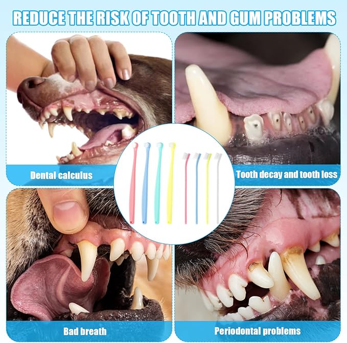 8pcs Dog Toothbrush, 2 Styles Soft Bristle Small Cat Toothbrush Micro Head Kitten Teeth Cleaning Brush Dental Care Supplies for Tiny Puppy Kitty Reduce Plaque Tartar Formation & Bad Breath