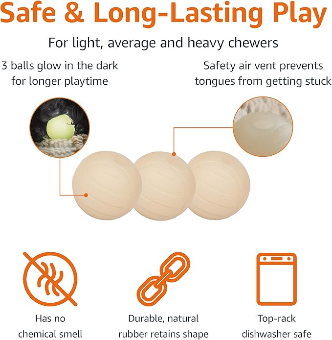 Amazon Basics Glow Toy Dog Balls, 2.5-Inch, 3-Pack, Beige