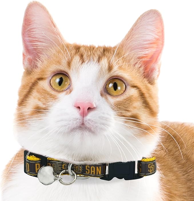 MLB CAT Collar San Diego Padres Satin Cat Collar Baseball Team Collar for Dogs & Cats. A Shiny & Colorful Cat Collar with Ringing Bell Pendant