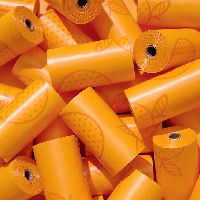 VETRESKA Dog Poop Bags Dispenser with Citrus Scented Waste Bags, Leak Proof, Extra Thick and Large Pet Poop Bags for Walking Dog, Cats Litter and Babies' Diaper 1 Count Holder and 105 Bags, Orange