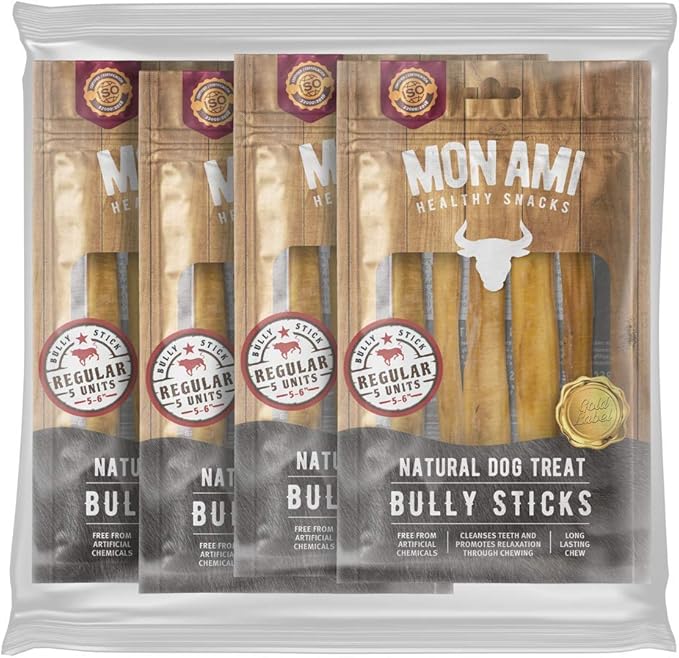 Mon Ami Regular Bully Sticks for Large and Small Dogs (5-6 inches, Pack of 20) - Grass Fed Dog Treats - Bully Sticks Natural Dog Treat