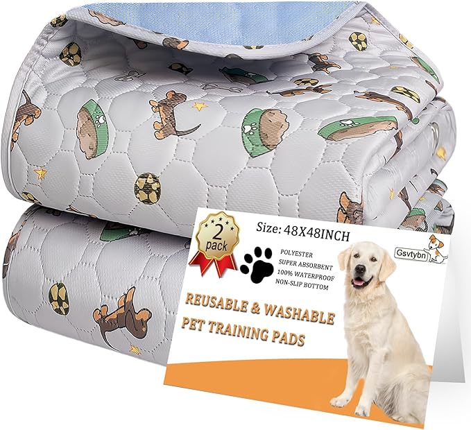 Washable Pee Pads for Dogs - Super Absorbent Reusable Puppy Pads 2Pack 48''x48'' Waterproof Dog Pee Pads Non-Slip Whelping Pads Leakproof Urine Pet Training Pads for Potty Wshable Puppy Pads