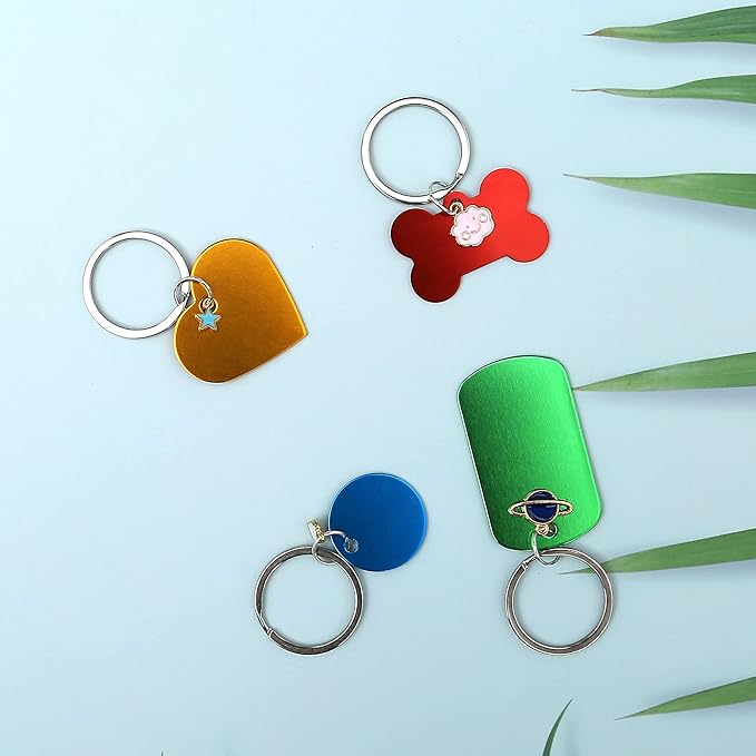140pcs Pet ID Tag Set with 40pcs Colourful Blank Dog Tags Double Sided Aluminum Cat ID Tags,80pcs Stainless Steel Key Rings and 20pcs Pendants for Dogs Cats Pets Name Phone Number Craft Tag