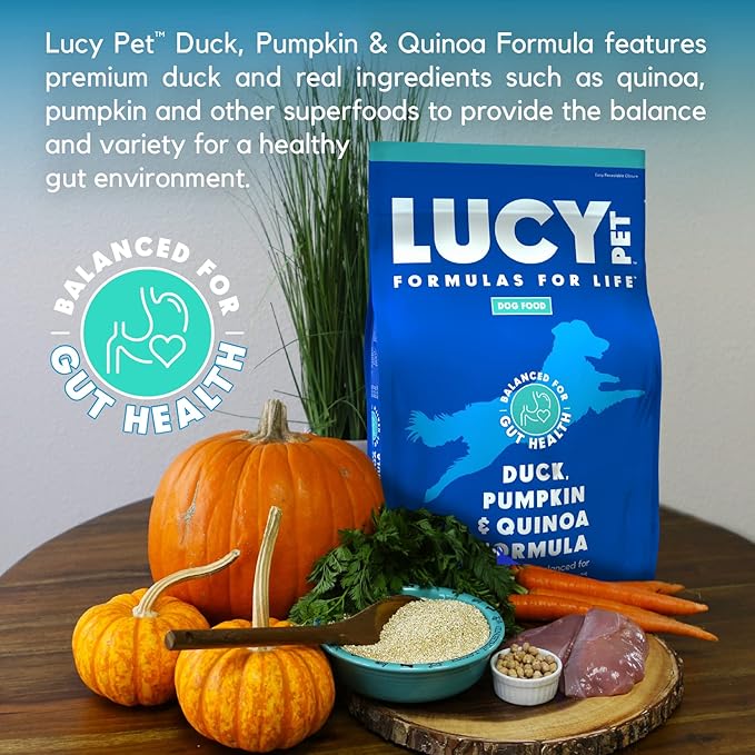 Lucy Pet Products Formulas for Life Duck, Pumpkin & Quinoa Dry Dog Food, All Life Stages, Digestive Health, Sensitive Stomach and Skin, 25lb bag