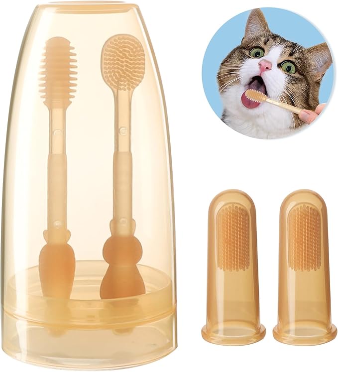 Silicone Soft Cat Dog Toothbrush for Small Breed, Small Tiny Mini Cat Dog Tooth Brushing Kit with Finger Toothbrush & Storage Box, Pet Teeth Cleaning Brush for Puppy Doggie Kitten Canine Dental Care