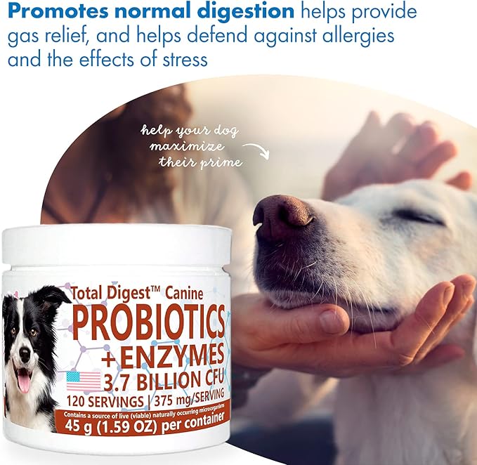 Total Digest™ Canine Probiotics and Enzymes for Dogs, All-Natural Digestive System Dietary Supplement Formula for Dogs (120 Days)