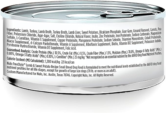 Nulo Freestyle Small Breed Adult Wet Canned Dog Food, Premium All Natural Grain-Free with Omega 3 & 6 for a healthy coat and High Animal-Based Protein, Lamb & Sweet Potato, 5.5 oz, 24-Cans