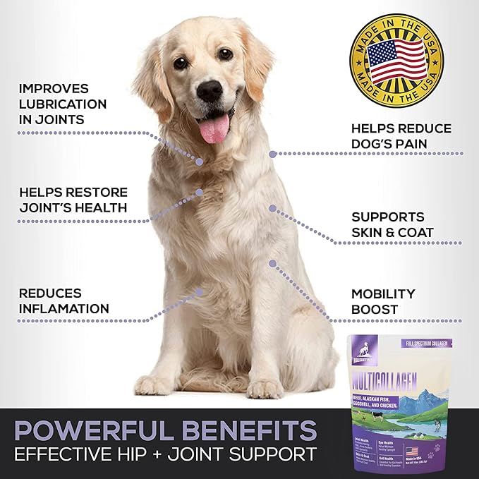 Multi-Collagen Peptide Dog Joint Supplement for Dogs- Arthritis Support- Skin & Coat Health, Allergies, Dog Mobility Hip & Joint Pain Supplement Relief, Collagen for Dogs
