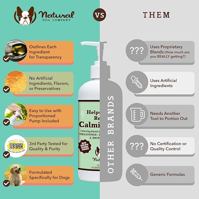 Natural Dog Company Calming Oil, 16 oz Bottle, Helps Manage Normal Stress, Promotes Relaxation, Supports Balanced Behavior, Melatonin for Dogs, May reduce Hyperactivity, for Dogs of all Ages & Sizes