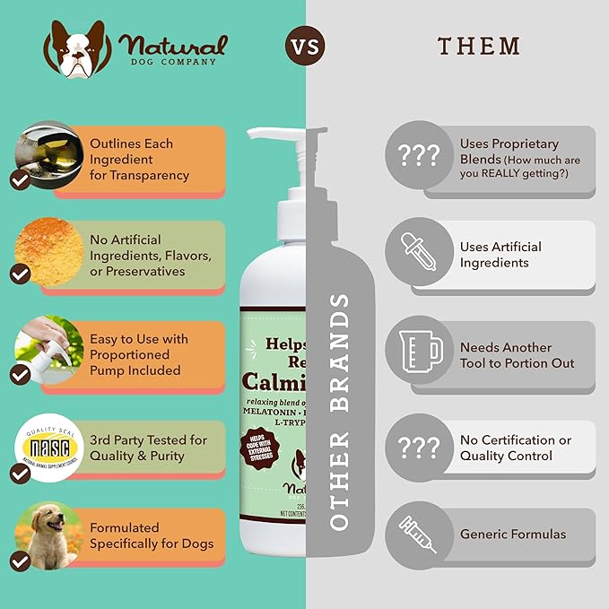 Natural Dog Company Calming Oil, 16 oz Bottle, Helps Manage Normal Stress, Promotes Relaxation, Supports Balanced Behavior, Melatonin for Dogs, May reduce Hyperactivity, for Dogs of all Ages & Sizes