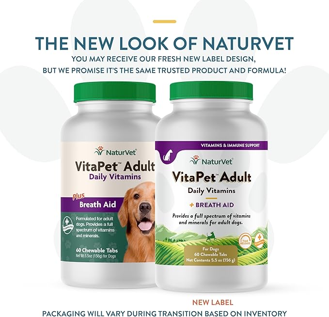 NaturVet VitaPet Adult Daily Vitamins for Dogs With Breath Aid – Includes Full Spectrum of Vitamins, Minerals, Omega-6 Fatty Acids, Parsley – Designed for Dogs Over 1 Year – 60 Ct.