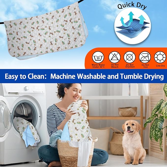 Washable Pee Pads for Dogs - Super Absorbent Reusable Puppy Pads 2Pack 18''x24'' Waterproof Dog Pee Pads Non-Slip Whelping Pads Leakproof Urine Pet Training Pads for Potty Wshable Puppy Pads