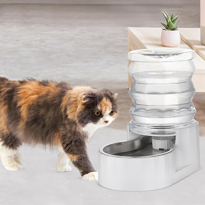 RIZZARI Automatic 4L Pet Waterer, Gravity Dog Water Bowl Dispenser, Stainless Steel Cat Water Dispenser, Large Capacity Water Feeder for Small and Medium-Sized Cats and Dogs (4L,without Filter)