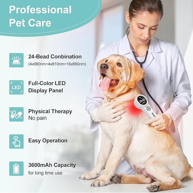 Cold Laser Therapy Device for Dogs, 16pcs 660nm & 4pcs 810nm & 4pcs 980nm Infrared Red Light Therapy Machine for Pain Relief, Arthritis, Spinal, Promote Blood Circulation, for Pets