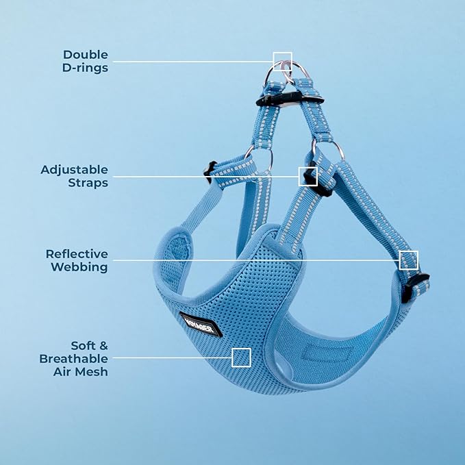 Best Pet Supplies Voyager Adjustable Dog Harness with Reflective Stripes for Walking, Jogging, Heavy-Duty Full Body No Pull Vest with Leash D-Ring, Breathable All-Weather - Harness (Baby Blue), S